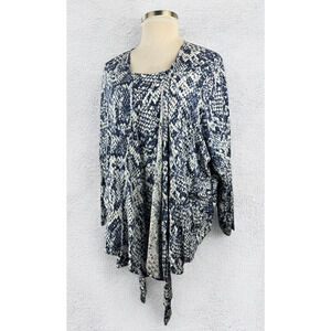 Belle Kim Gravel Printed Slub Knit Shrug and Tank Set Indigo Snake Plus Size 4X